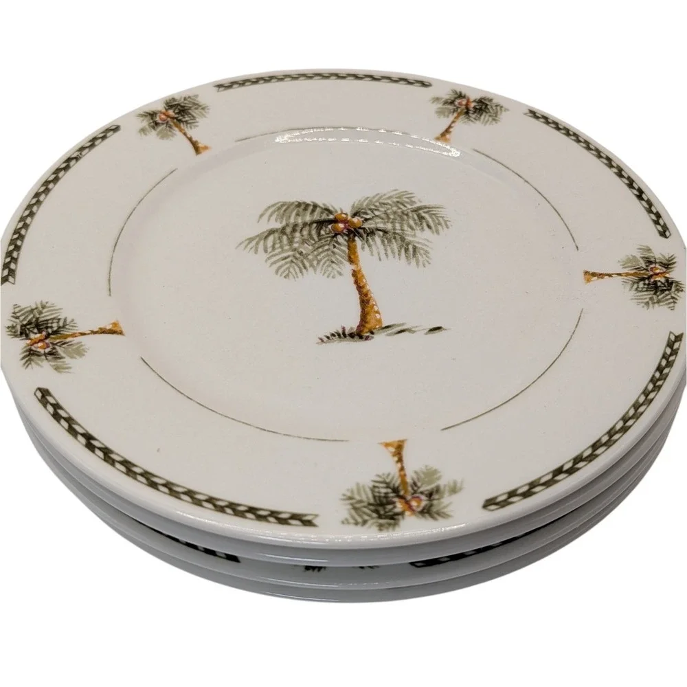 Gibson Dessert Salad Plate‎ Palm Tree Bahama Bay Tropical Vintage Set of Four